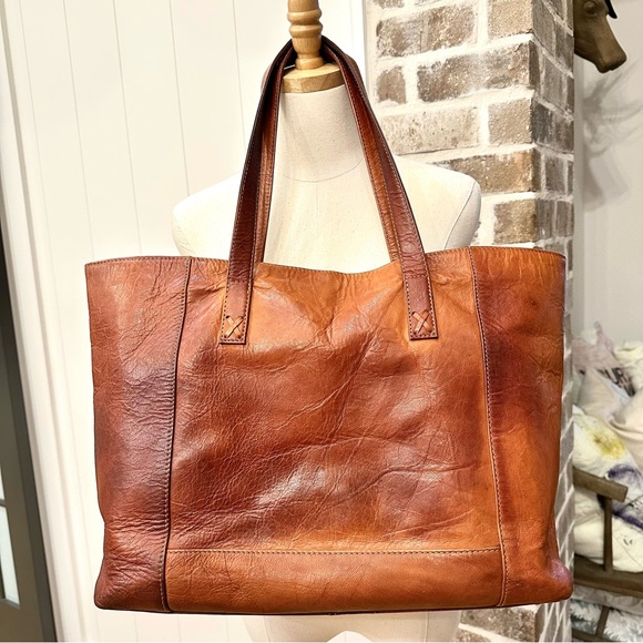 NOONDAY COLLECTION Genuine Goat Leather Tote in Tobacco with Blue Lining - Picture 8 of 13